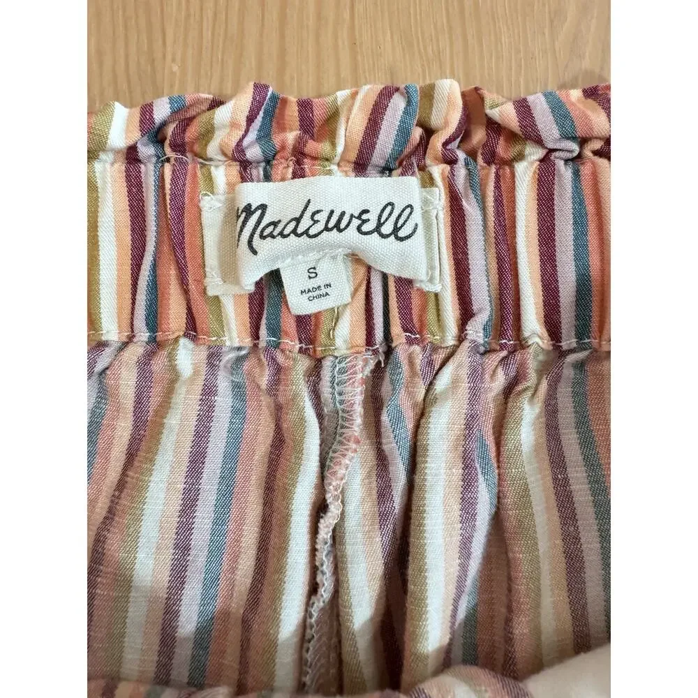 Madewell Womens Drawstring Shorts Pull On Mid Length High Rise Rainbow Stripe S - Picture 9 of 10